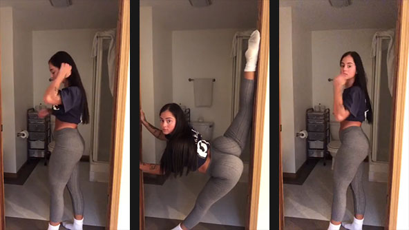 Flexible babe in leggings with big ass