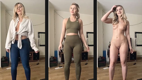 Unknown blonde thot getting naked