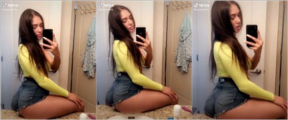@peyyyyterris denim shorts ass on sink